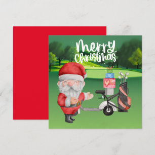Golfer Santa Claus golfing on green on Christmas
