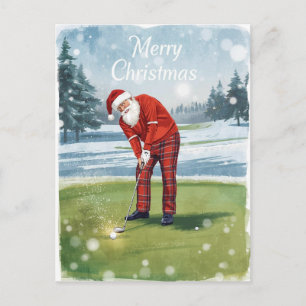 Golfer Santa Claus golfing on green on Christmas Postcard