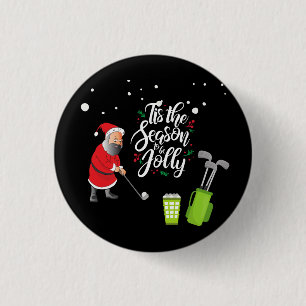 Golfer Santa Claus is golfing under snow Christmas 3 Cm Round Badge