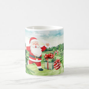 Golfer Santa Claus is on green Christmas Coffee Mug