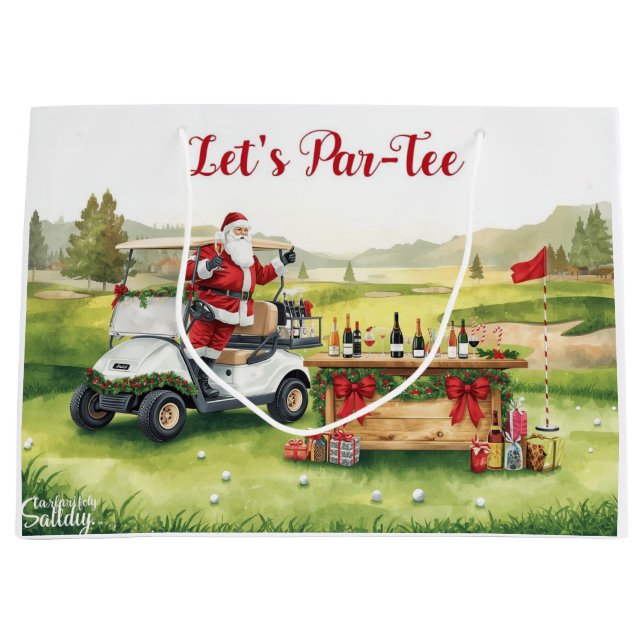 Golfer Santa Claus on Golf Course Christmas  Large Gift Bag (Front)