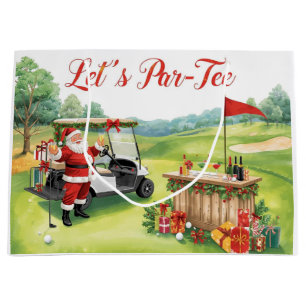 Golfer Santa Claus on Golf Course Christmas  Large Gift Bag