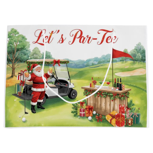 Golfer Santa Claus on Golf Course Christmas  Large Gift Bag (Front)