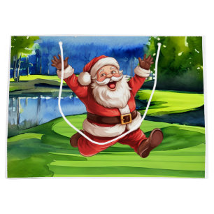 Golfer Santa Claus on Golf Course Christmas  Large Gift Bag