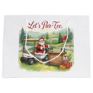 Golfer Santa Claus on Golf Course Christmas  Large Gift Bag