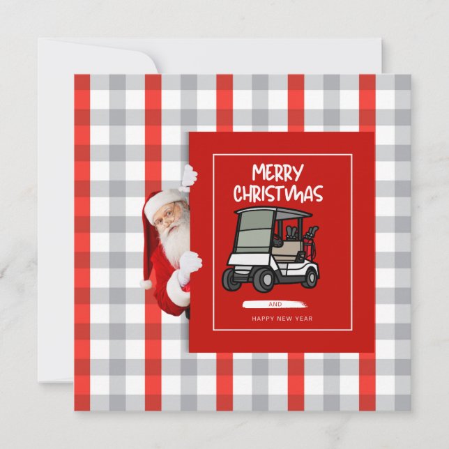 Golfer  Santa Claus with Golf Cart Merry Christmas Holiday Card (Front)