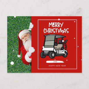 Golfer  Santa Claus with Golf Cart Merry Christmas Holiday Postcard