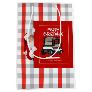 Golfer  Santa Claus with Golf Cart Merry Christmas Medium Gift Bag