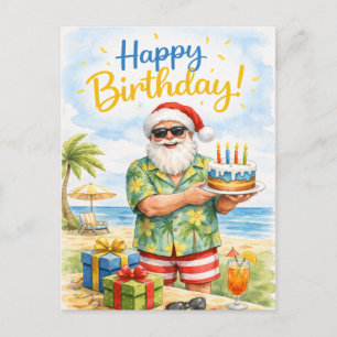 Golfer Santa Hat hold Birthday Cake in Party  Postcard