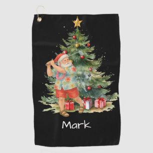 Golfer Santa is golfing wears Hawaii Shirt Golf Towel