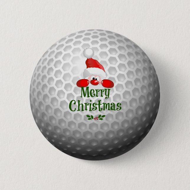Golfer Santa, 'Merry Christmas' greetings 6 Cm Round Badge (Front)