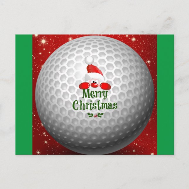 Golfer Santa, 'Merry Christmas' greetings Postcard (Front)