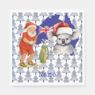 Golfer Santa with Koala Bear on Australia Map Napkin