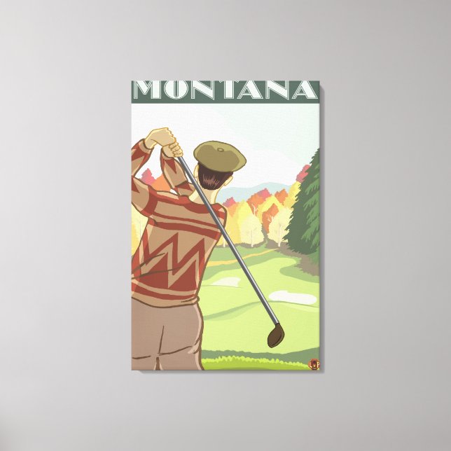 Golfer SceneMontanaVintage Travel Poster Canvas Print (Front)