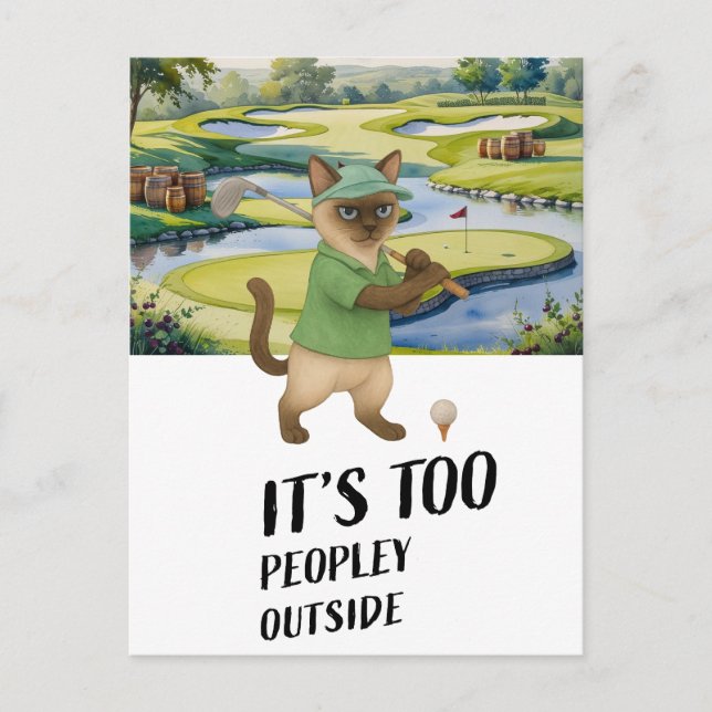 Golfer Siamese Cat is golfing at golf course Postcard (Front)