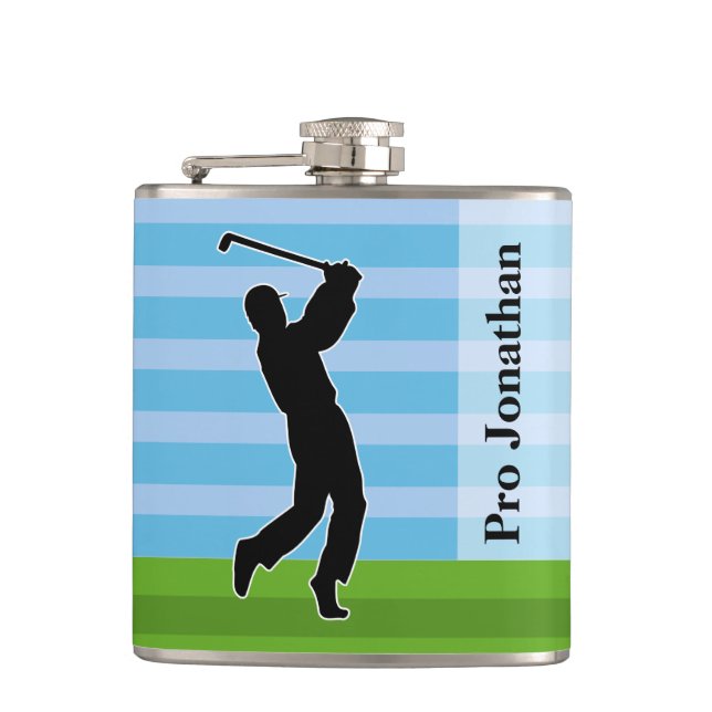 Golfer Silhouette "Add Your Name" Hip Flask (Front)