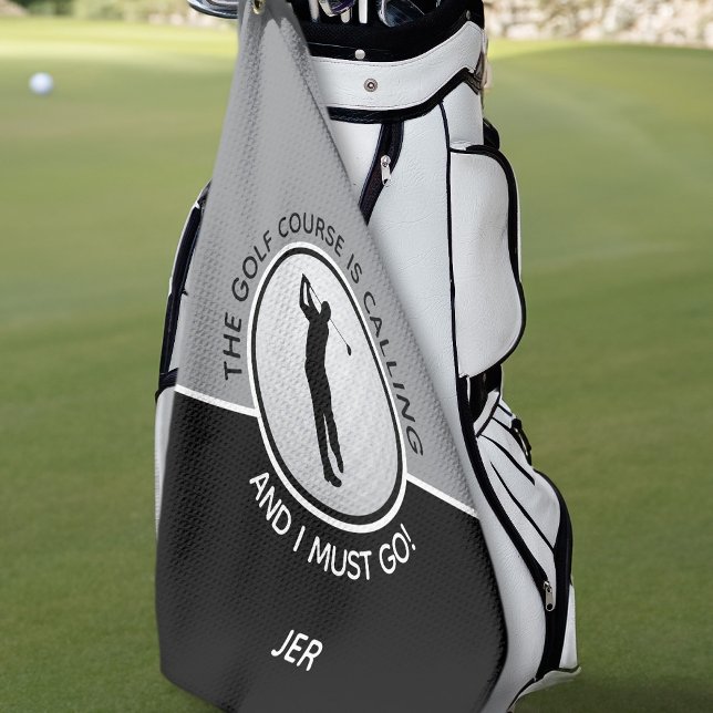 Golfer Silhouette Golf Course Quote Black Gray  Golf Towel (Creator Uploaded)