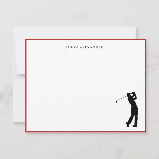 Golfer Silhouette Personalized Red Border Thank You Card (Front)