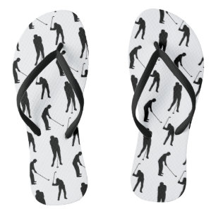 Golfer Silhouettes Black and White Pattern Flip Flops