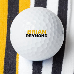 Golfer Simple Yellow Bold Name  Golf Balls