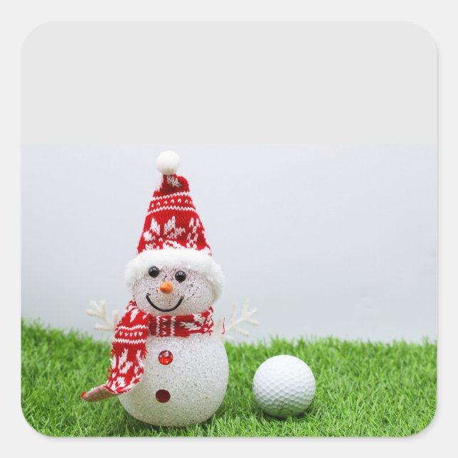 Golfer Snowman with golf ball on Christmas Holiday Square Sticker (Front)