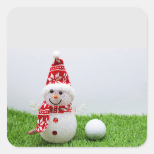 Golfer Snowman with golf ball on Christmas Holiday Square Sticker