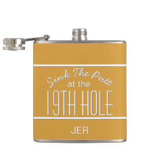 Golfer Sport Golf Course Quote Classic Fun Yellow Hip Flask