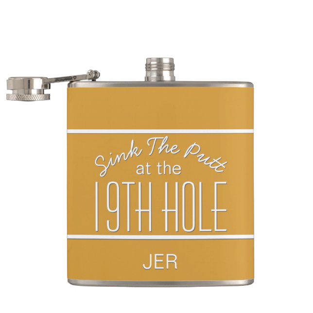 Golfer Sport Golf Course Quote Classic Fun Yellow Hip Flask (Opened)