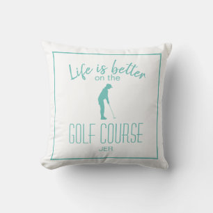 Golfer Sports Quote Monogrammed Teal & White Cushion