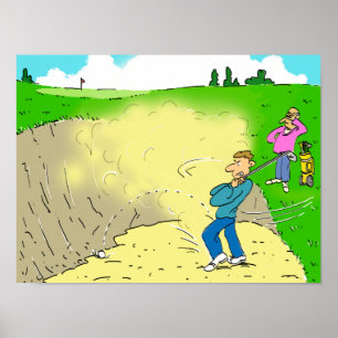 Golfer Stuck in a Bunker. Funny Golf Poster