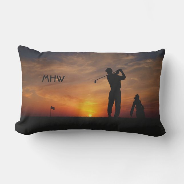 Golfer Sunset custom monogram throw pillows (Front)