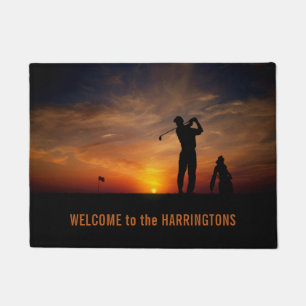 Golfer Sunset custom text door mat