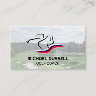 Golfer Swinging Club Golf Course Business Card