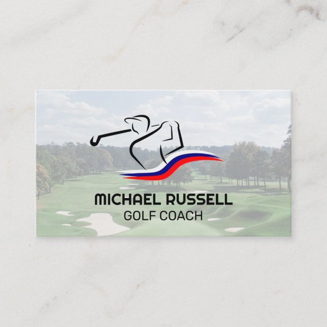 Golfer Swinging Club | Golf Course Business Card (Front)