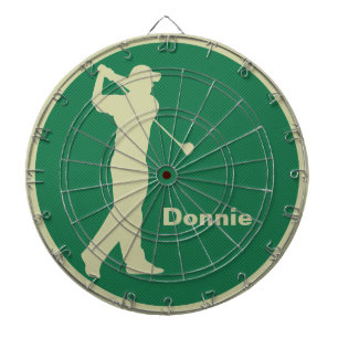 Golfer Swinging Club Green Khaki Golf Personalised Dartboard