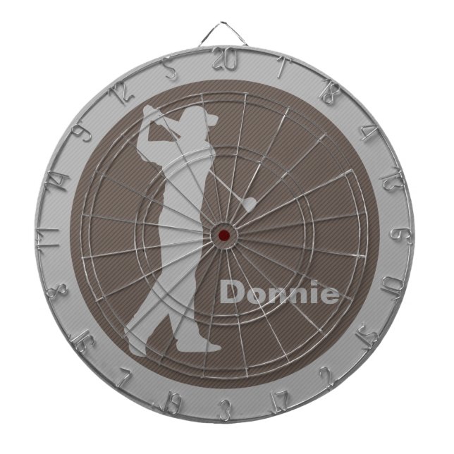 Golfer Swinging Club Grey Brown Golf Personalised Dartboard (Front)