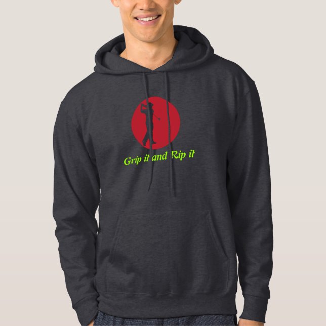 Golfer swinging driver dark grey hoodie (Front)
