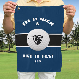 Golfer Tee Funny Pun Monogrammed Sports Pro Blue Golf Towel