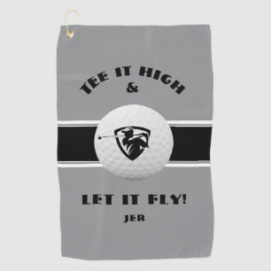 Golfer Tee It High Monogrammed Light Grey Sports Golf Towel