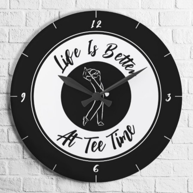Golfer Tee Time Humour Funny Golf Sport Black Whit Large Clock (Creator Uploaded)