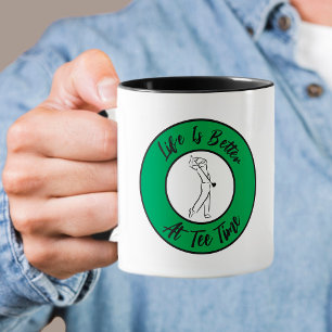Golfer Tee Time Humour Funny Sports Pun Black Gree Mug