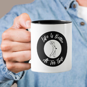 Golfer Tee Time Humour Funny Sports Pun Black Whit Mug