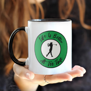 Golfer Tee Time Sports Humour Funny Pun Black Gree Mug