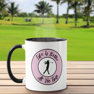 Golfer Tee Time Sports Humour Funny Pun Pink Black Mug
