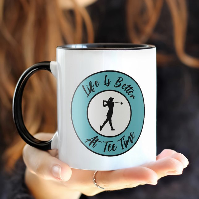 Golfer Tee Time Sports Humour Funny Pun Teal Black Mug (Golfer Tee Time Sports Humor Funny Pun Teal Black Mug)