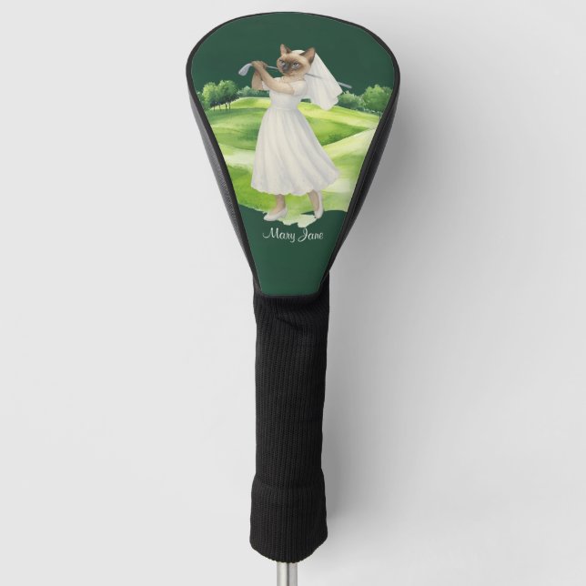 Golfer themed Woman Bachelorette Bride Cat Lovers Golf Head Cover (Front)