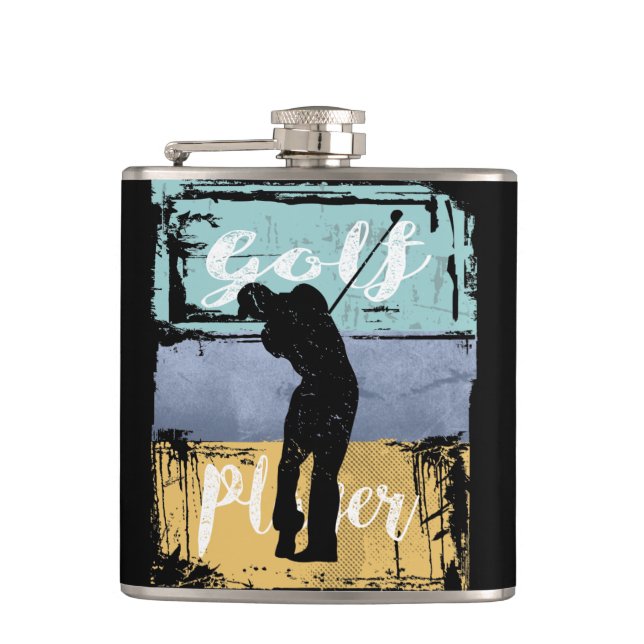 Golfer Vintage Retro Style Golf Hip Flask (Front)