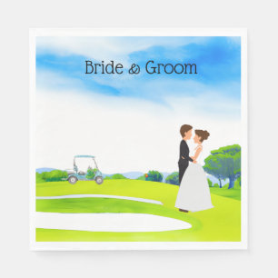 Golfer Wedding Bride and Groom at golf course  Napkin