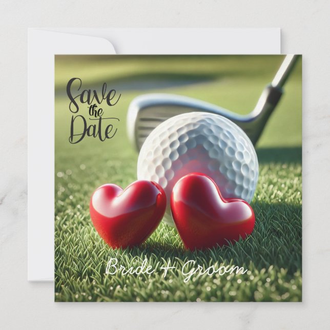 Golfer Wedding Invitation with golf ball on green (Front)