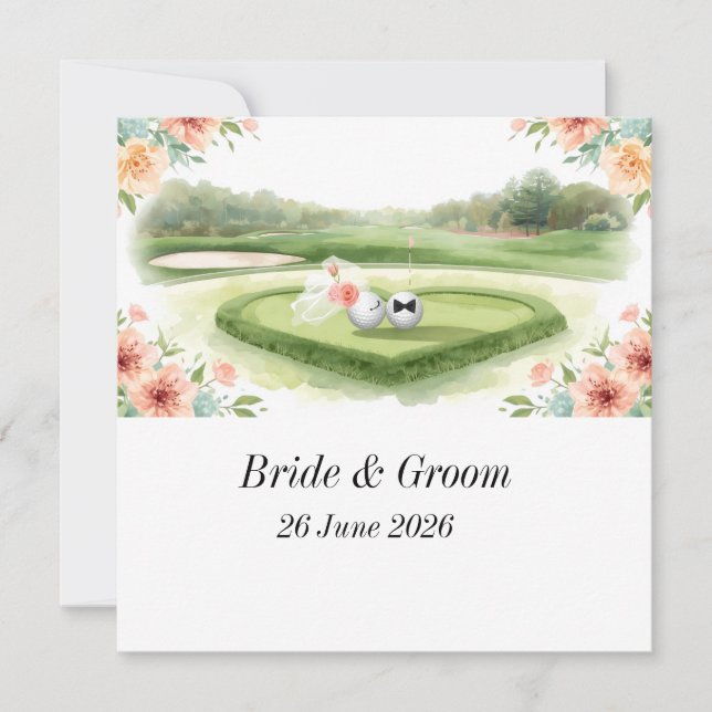 Golfer Wedding Invitation with golf ball on green (Front)